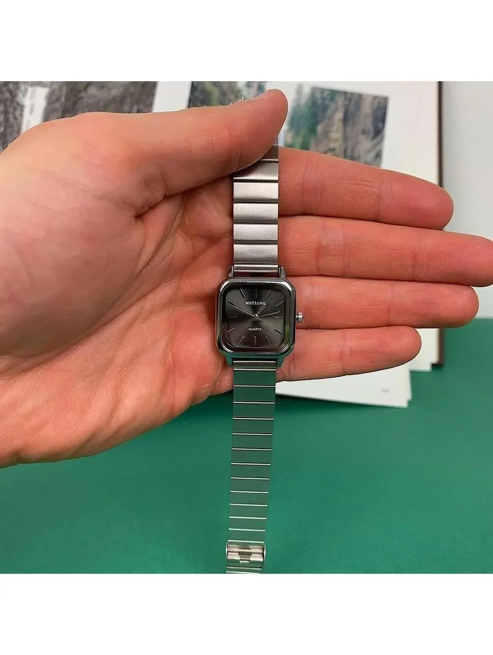 2000s Y2k style silver square watch. Classy sporty style watch. Stainless steel